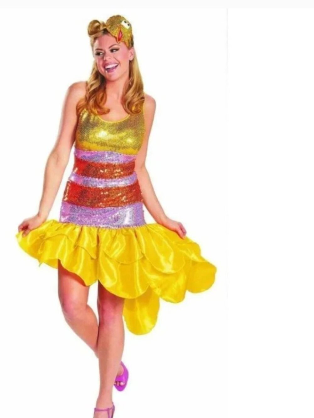 Big Bird Sesame Street Halloween Costume 12/14 Sequined Glam Dress 2 Pc Womens